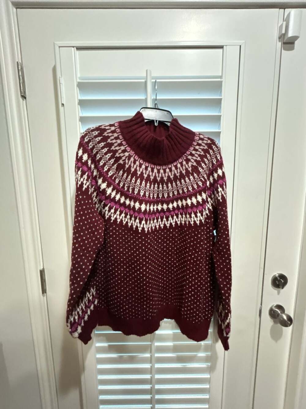 H&M Burgundy Fair Isle Mock Neck Knit Sweater